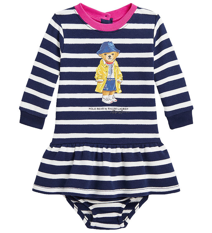 Hvid Polo Ralph Lauren Sweatkjole Bloomers Navy Stribet - Kjole  - 3616852461349