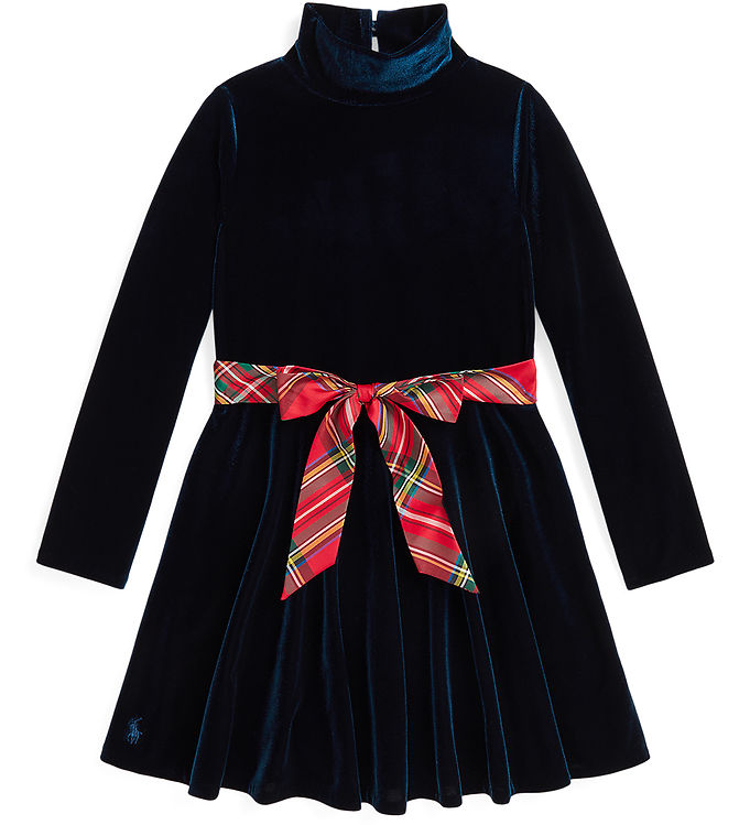 Blå Polo Ralph Lauren Velourkjole Navy Rød - Kjole  - 3616537141238