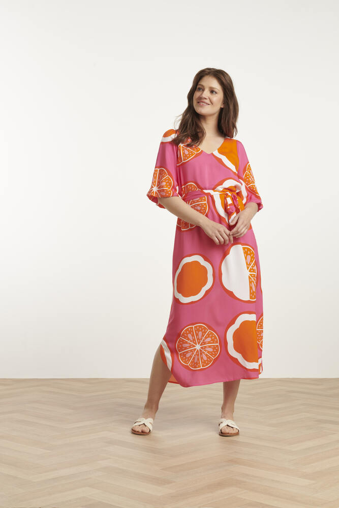 Pink Midi Kjole Fruit Print Multicolour Smashed Lemon - Smashed Lemon Kjole  - 8720331320005