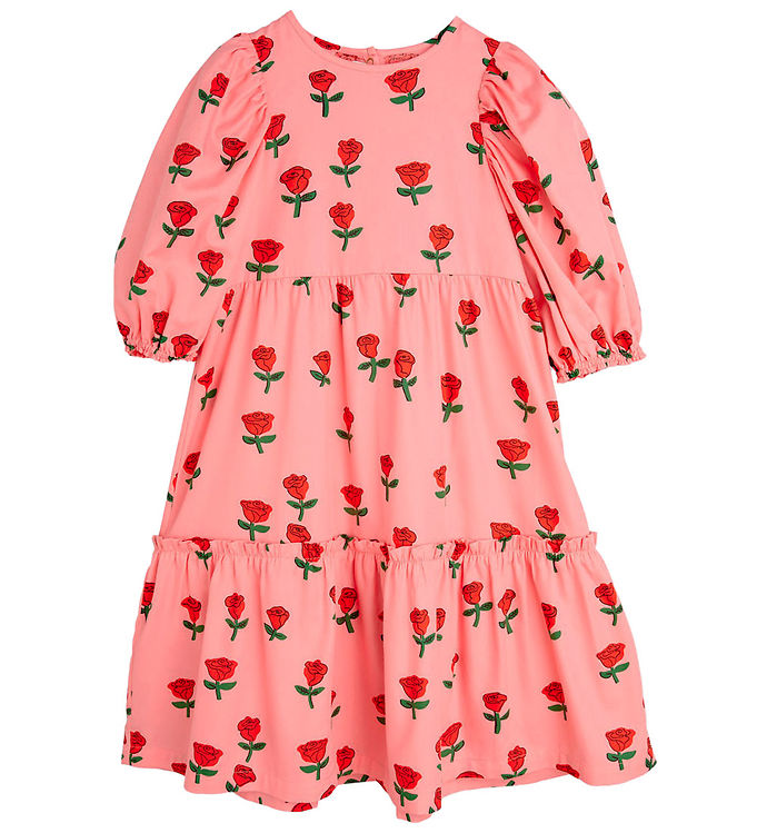 Rosa Mini Rodini Kjole Roses Aop Puff Pink - Mini Rodini Kjole  - 7332754676457