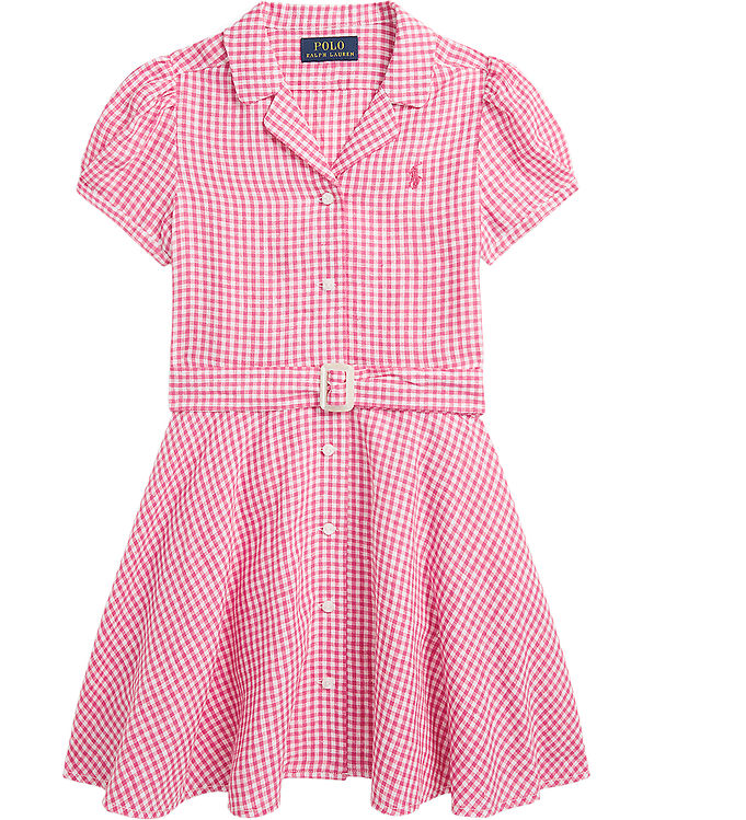 Rosa Polo Ralph Lauren Kjole Gingham Hør Pink Hvidternet - Kjole  - 3616536441223
