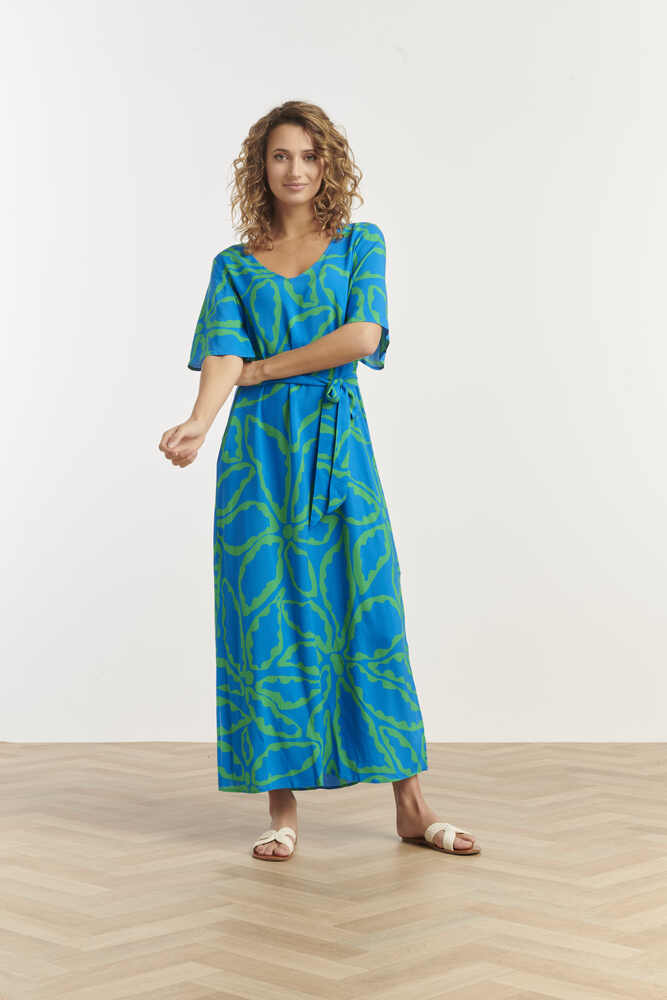 Grøn Maxi Kjole Graphic Floral Cobalt Blue Green Smashed Lemon - Smashed Lemon Kjole  - 8720331323204