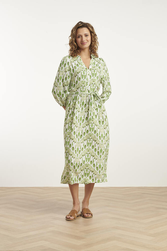 Hvid Midi Kjole Snake Print White Light Green Smashed Lemon - Smashed Lemon Kjole  - 8720331320326