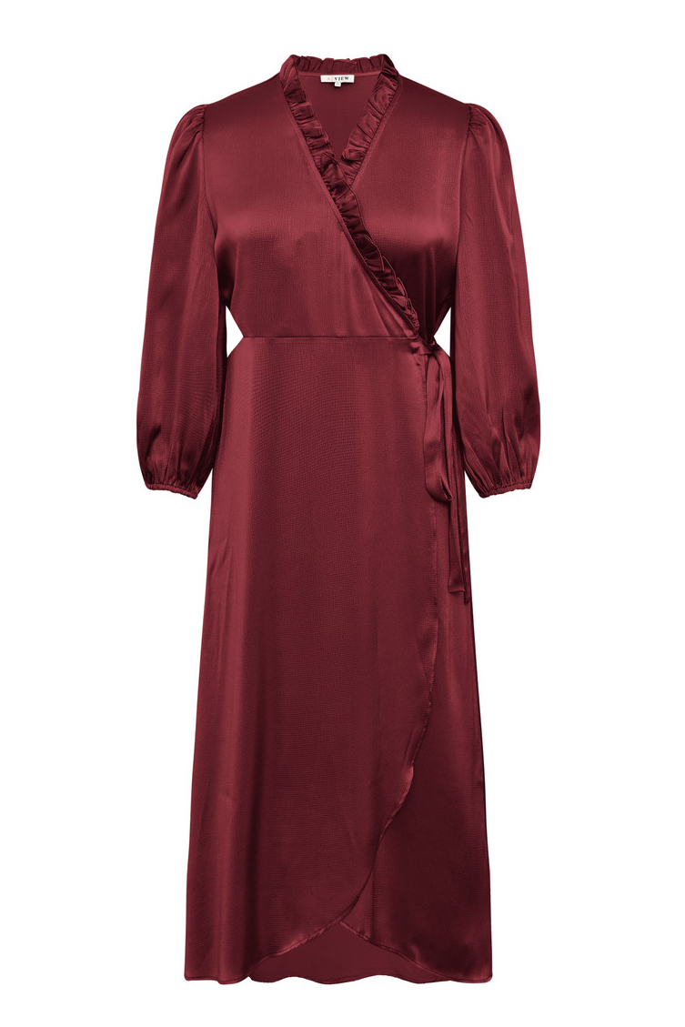 Rød View Kjole Peony Sleeve Dress Bordeaux - A-view Kjole  - 5714711411042