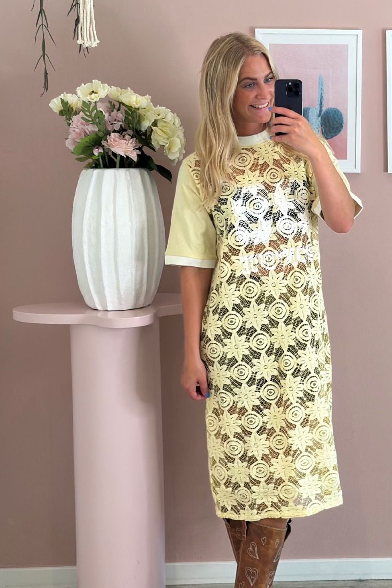 Gul Continue Kjole Conni Lace Dress Light Yellow - Continue Kjole  - 5714015363856