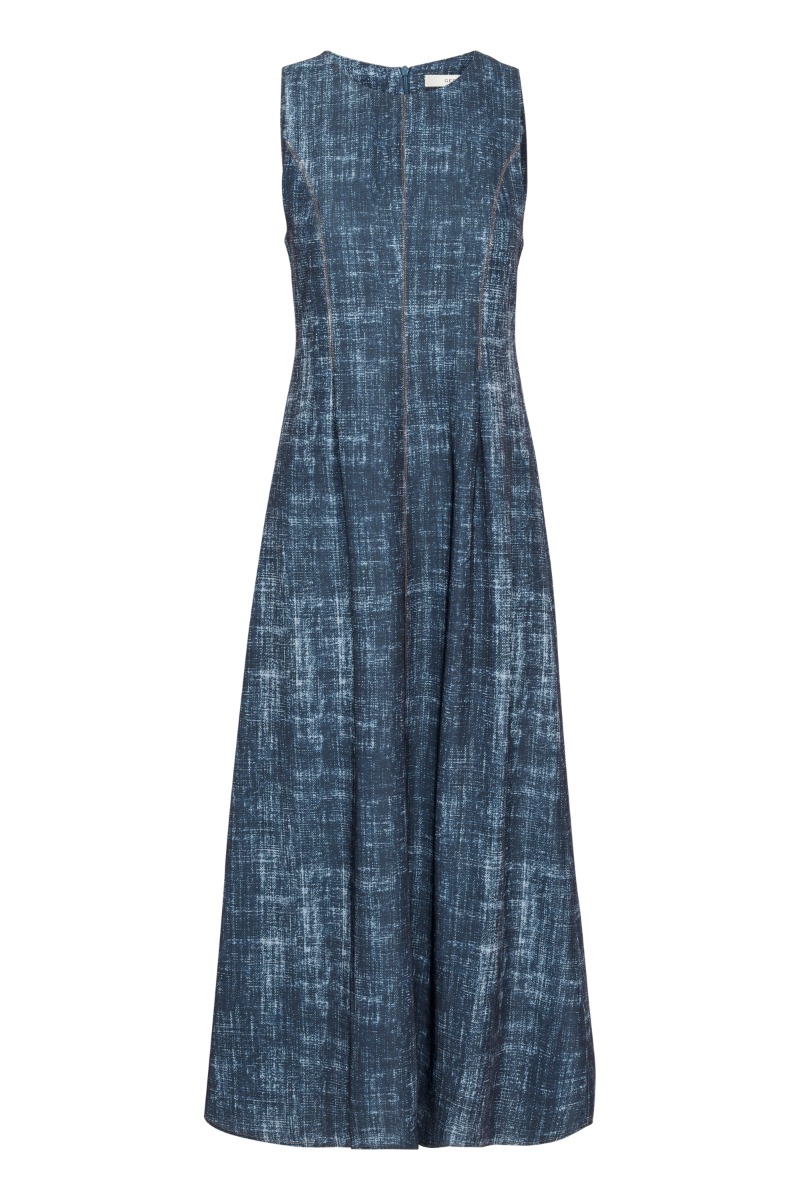 Blå Gestuz Kjole Gzdemia Long Dress Dark Denim Structure Levering Midt Juli - Gestuz Kjole  - 5715576605454