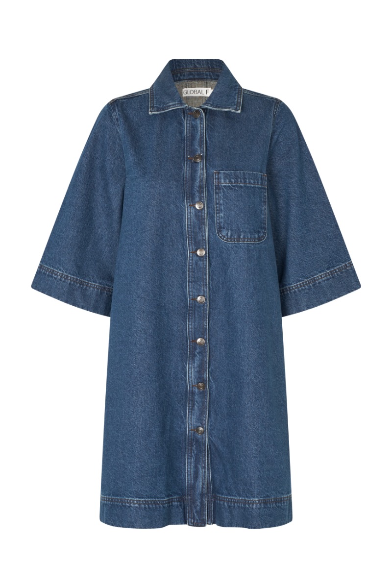 Blå Global Funk Kjole Mera Mud Stone Wash Levering Midt Juli - Global Funk Kjole  - 5715555541070
