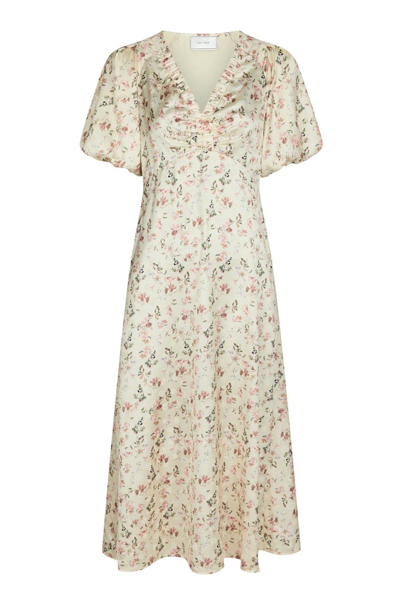 Beige Neo Noir Kjole Illana Flower Print Dress Creme - Neo Noir Kjole  - 5715641268379