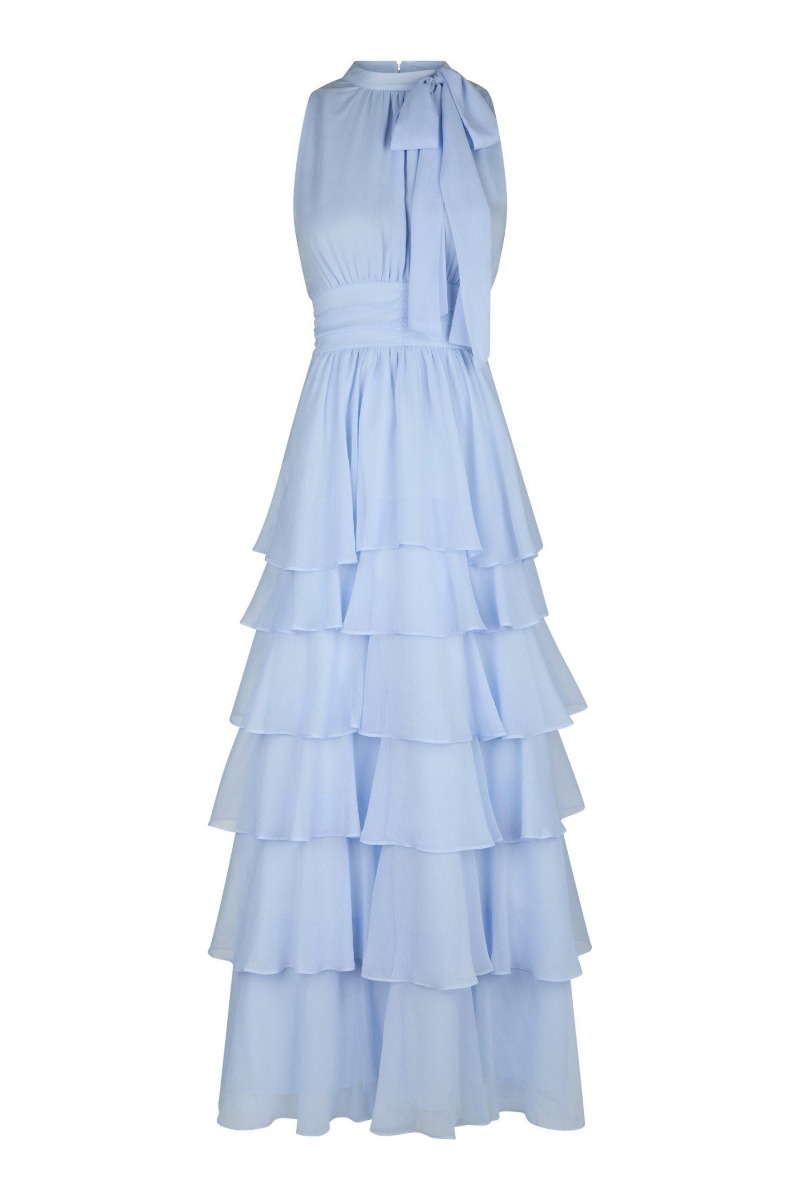 Blå Neo Noir Kjole Marli Solid Chiffon Dress Light Blue Levering Slut Juni - Neo Noir Kjole  - 5715641321739