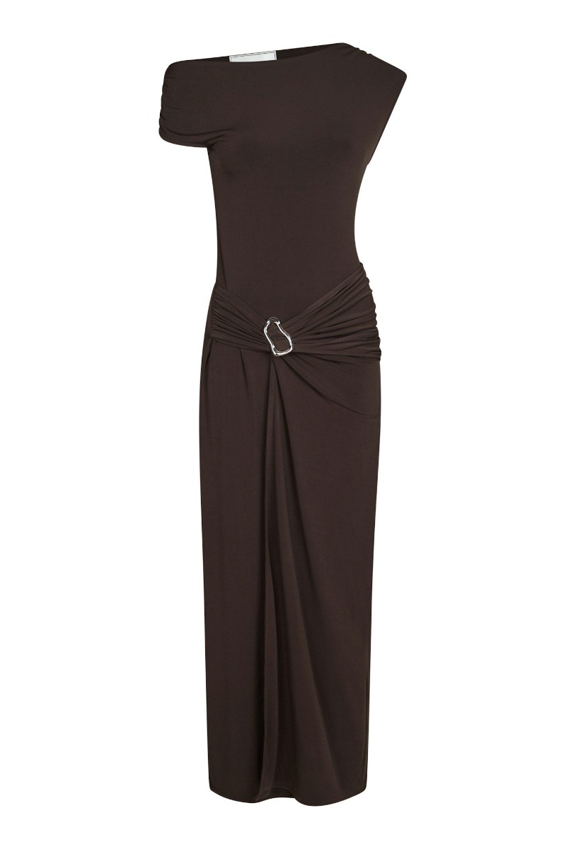 Brun Neo Noir Kjole Minja Drapy Dress Chocolate Brown - Neo Noir Kjole  - 5715641290226