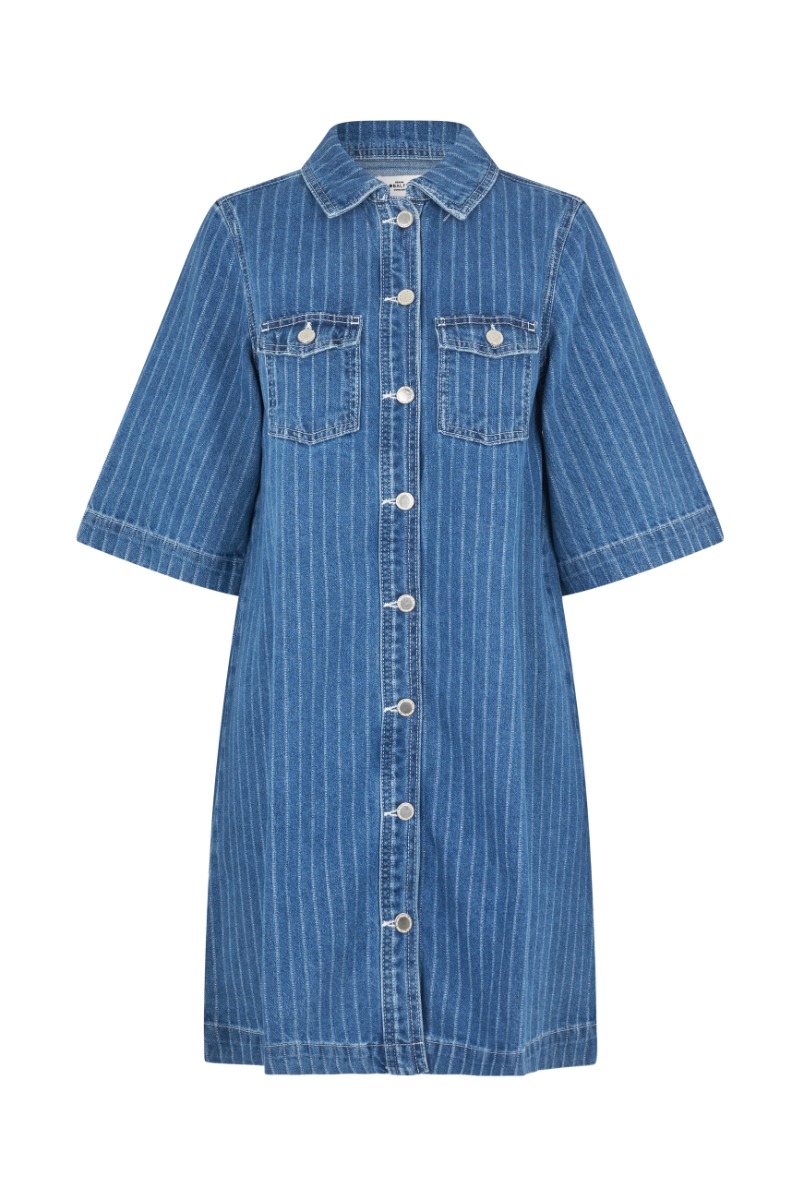 Blå Global Funk Kjole Mira Midt Blue Stripe - Global Funk Kjole  - 5715555364051
