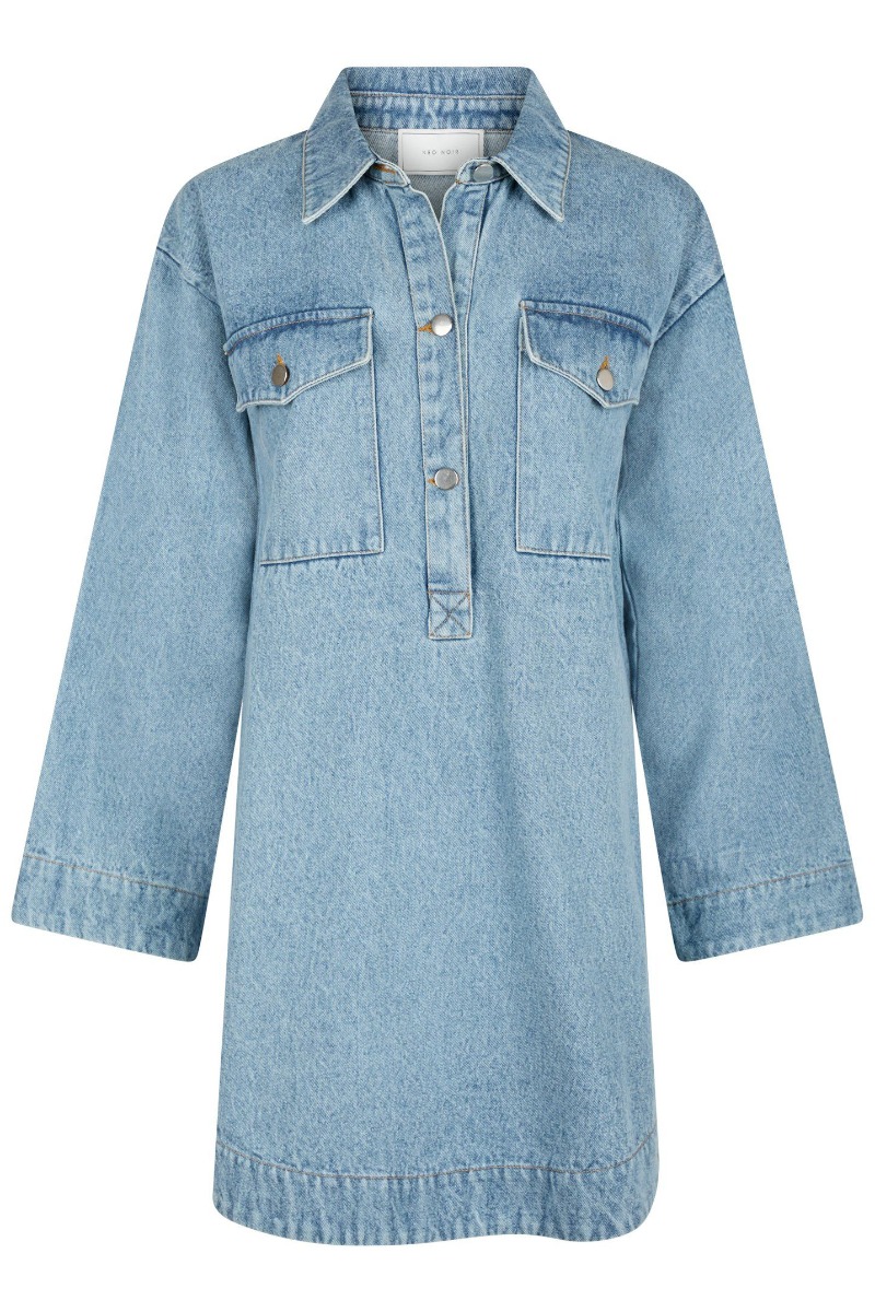 Blå Neo Noir Kjole Paras Denim Dress Smoke Blue - Neo Noir Kjole  - 5715641152357