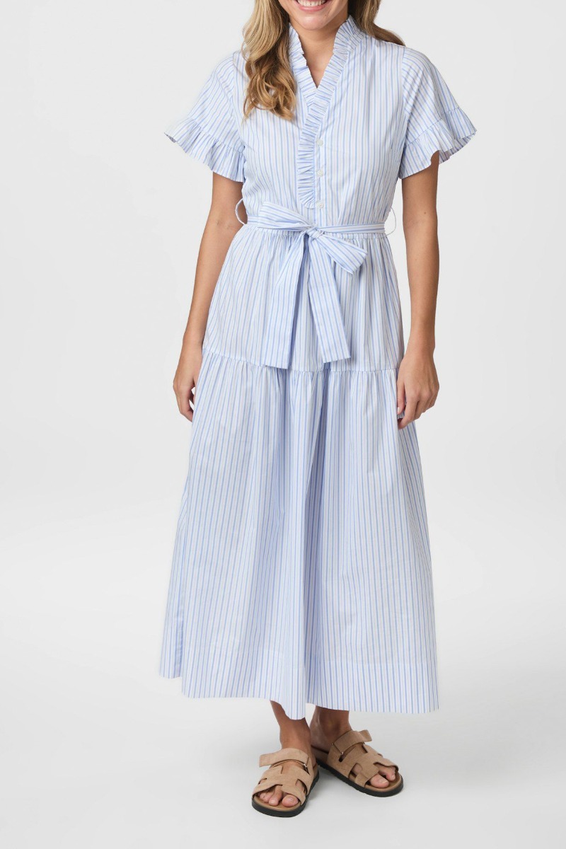 Hvid Neo Noir Kjole Nessie Stripe Dress White Light Blue Levering Slut Juni - Neo Noir Kjole  - 5715641328271